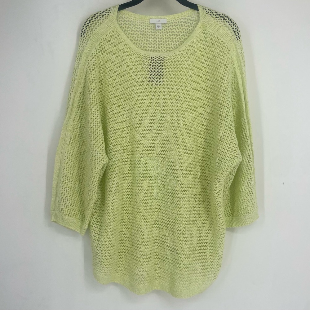 NEW J. Jill Womens Large Green Open Knit Sweater Cotton Beach Vaca Light